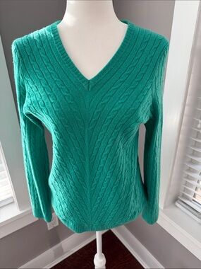 Lilly Pulitzer Teal Cable Knit V-Neck cashmere jumper L